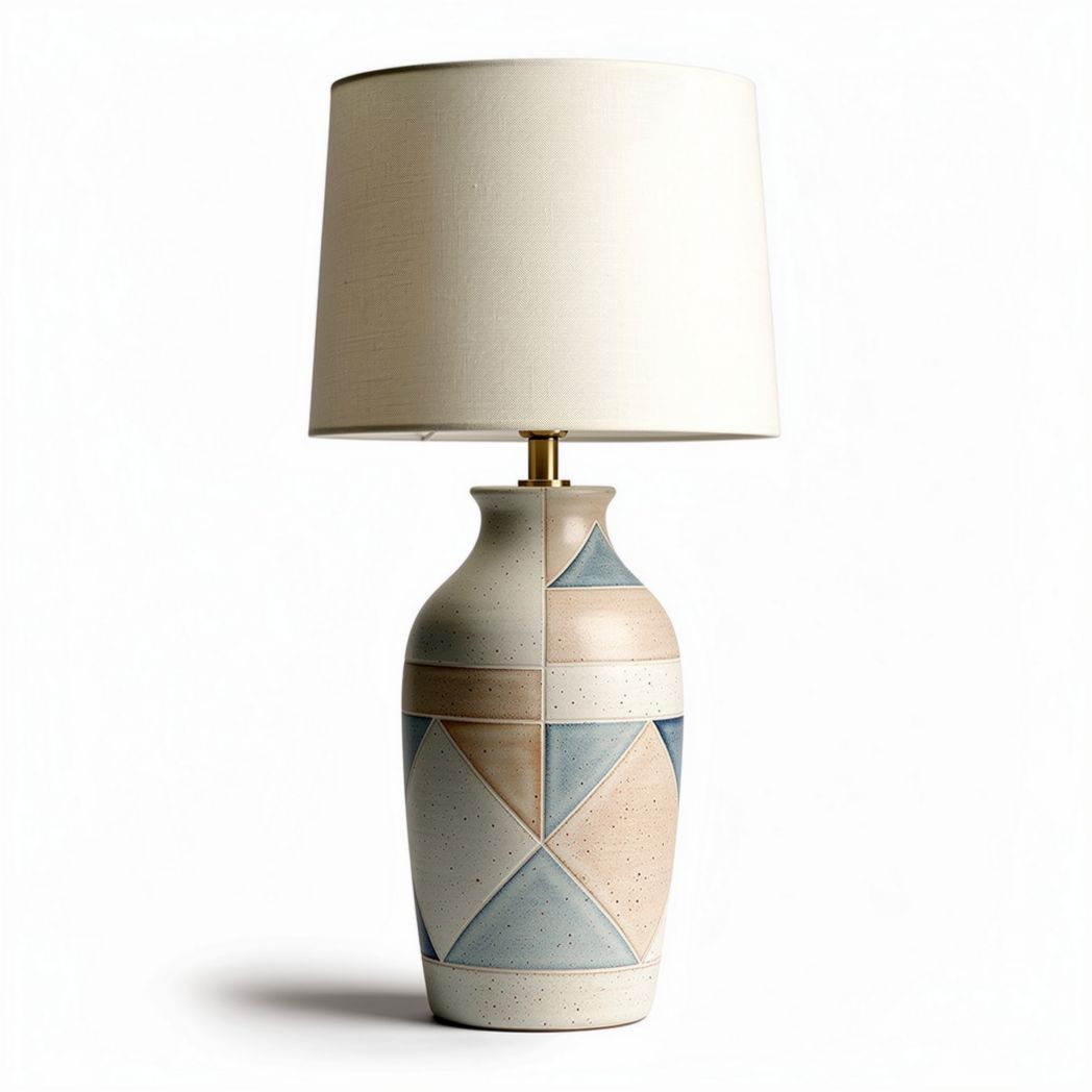 Lampada da tavolo in ceramica con paralume in tessuto – 30 x 15 x 15 cm