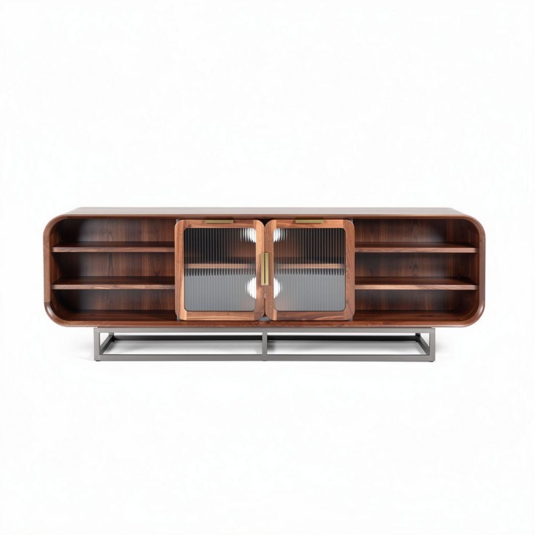 Mobile TV in legno di noce con porte in vetro per soggiorno – 160 x 40 x 50 cm