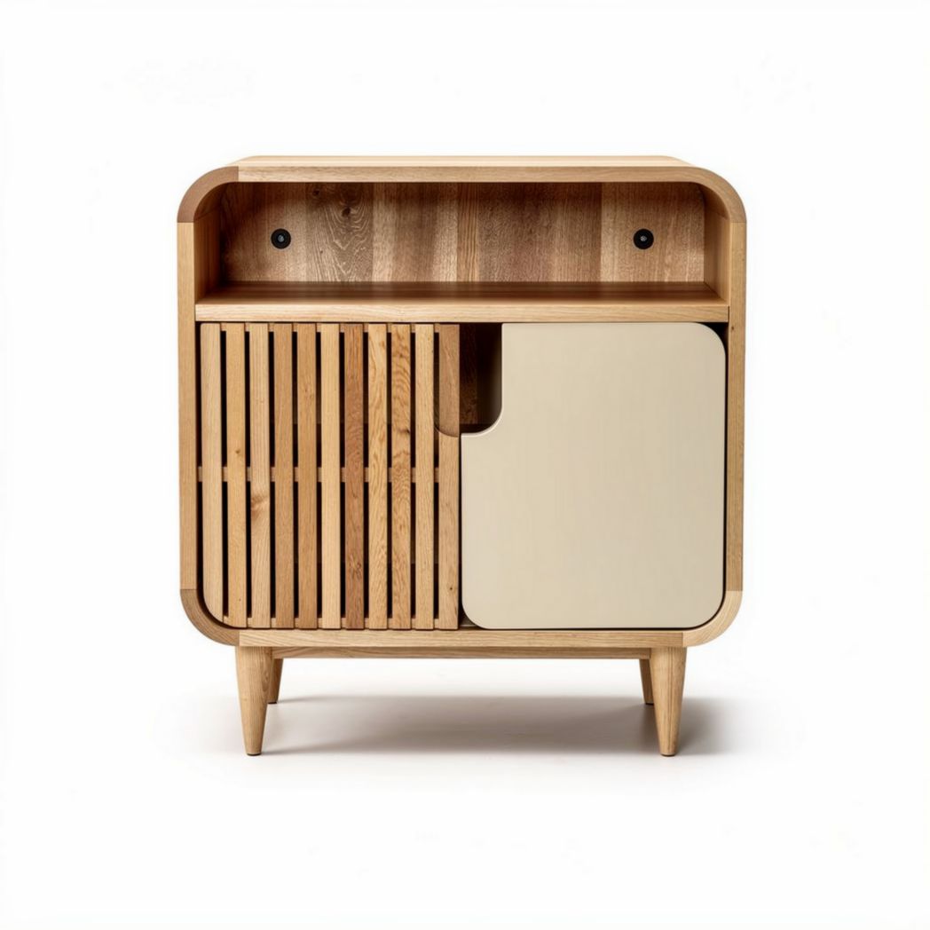 Mobile contenitore in legno con ante scorrevoli per soggiorno – 80 x 40 x 70 cm