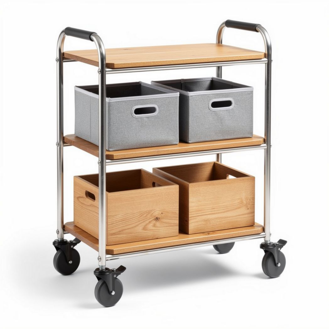 Carrello portaoggetti in legno e metallo per organizzazione in casa – 80 x 40 x 80 cm