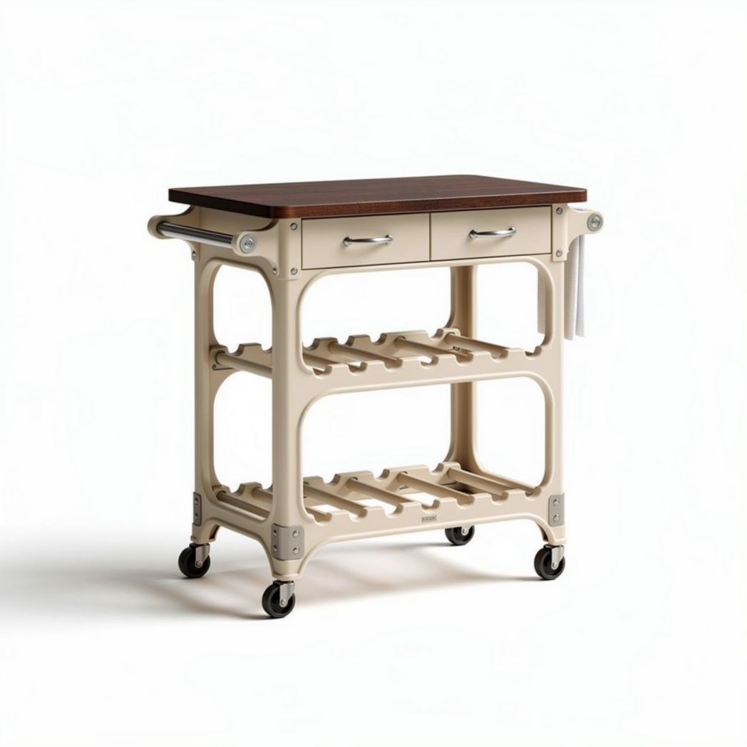 Carrello multifunzionale in plastica e legno per cucina e ristorazione – 80 x 50 x 90 cm