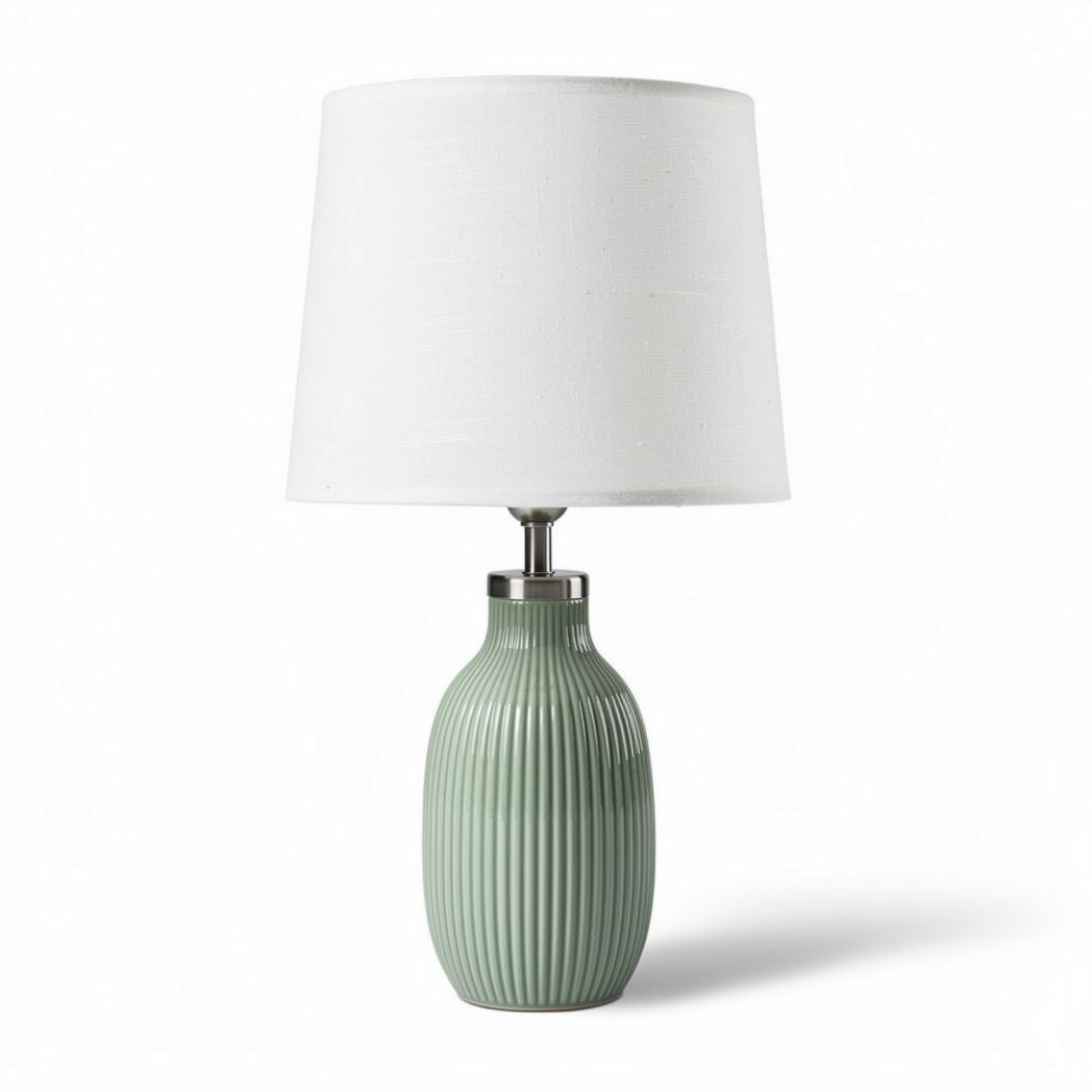 Lampada da tavolo in ceramica con paralume in tessuto – 25 x 25 x 45 cm